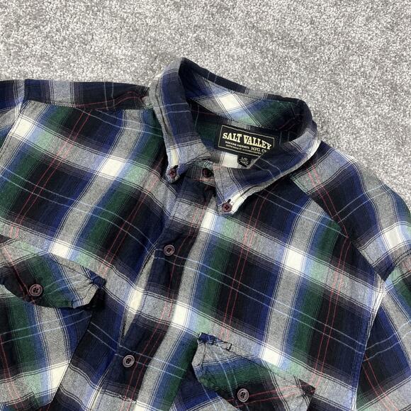 Salt Valley Flannel Shirt Mens Large Rayon Western Plaid Button Up *Distressed* - Picture 1 of 16